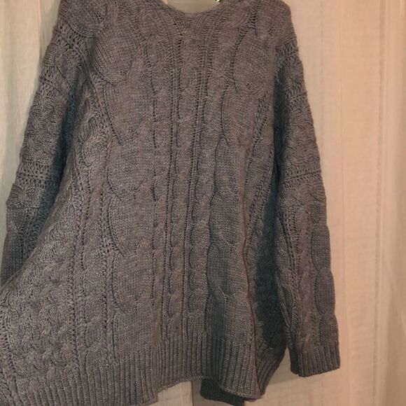 moon & madison M Gray Chunky Cable Knit Open Front Cardigan w Pockets - Picture 4 of 12